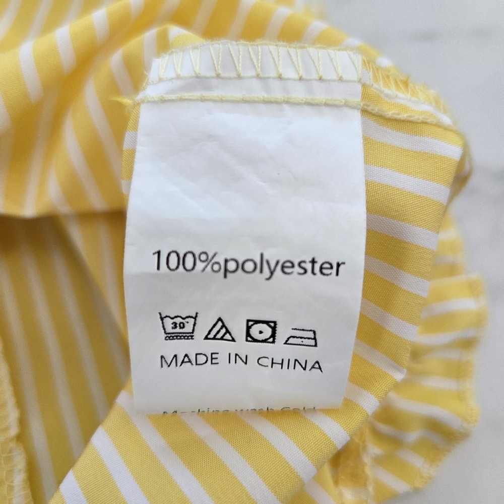 Sunny Yellow White Striped Puff Sleeve Blouse Size Large - Picture 16 of 16